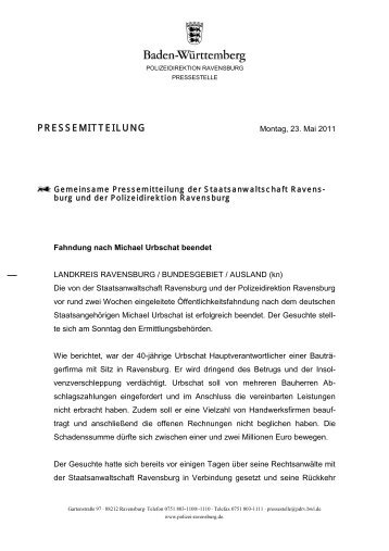 PRESSEMITTEILUNG - Polizeidirektion Ravensburg