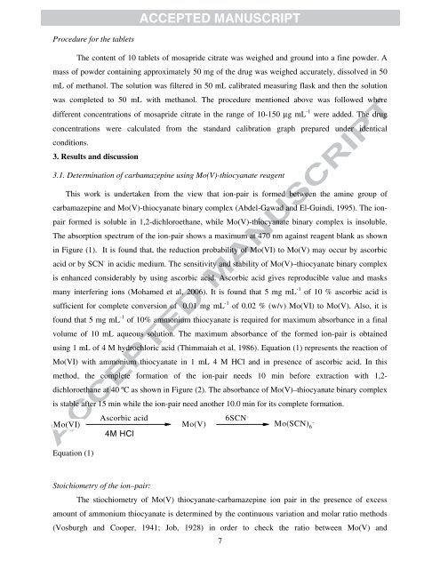 Spectrophotometric determination of carbamazepine ... - MA Zayed