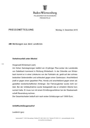 PRESSEMITTEILUNG - Polizeidirektion Ravensburg