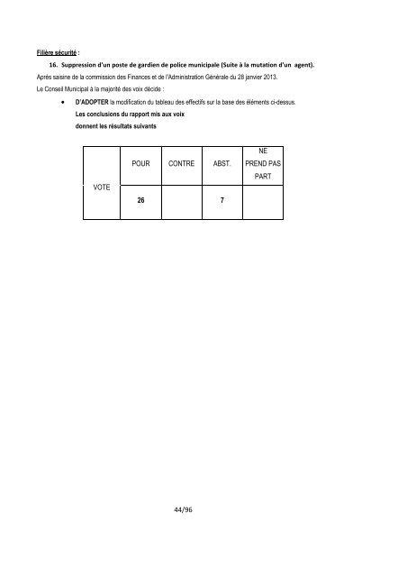 Compte-rendu de Conseil - Février 2013 - La Chapelle St-Luc