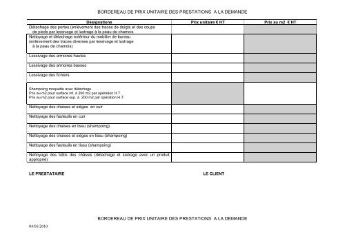 bordereau de prix unitaire des prestations a la demande bordereau ...