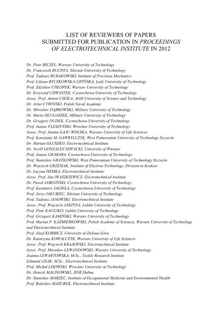 list of reviewers of papers submitted for publication in proceedings of ...