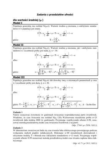 Zadania z przedziaÅÃ³w ufnoÅci i weryfikacji hipotez