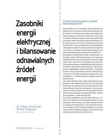 Zasobniki energii elektrycznej i bilansowanie ... - Elektroenergetyka