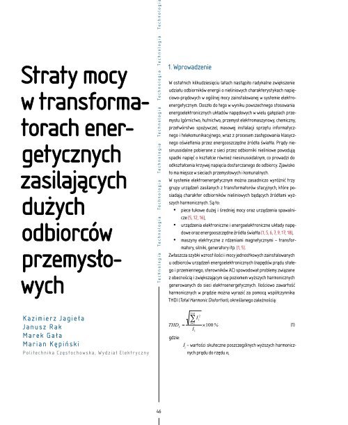 Straty mocy w transformatorach energetycznych ... - Elektroenergetyka