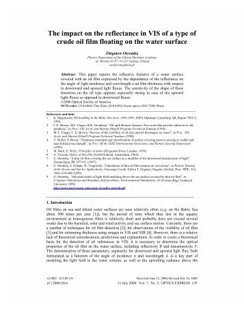 The impact on the reflectance in VIS of a type of crude oil ... - Gdynia