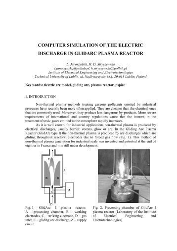 computer simulation of the electric discharge in glidarc plasma reactor