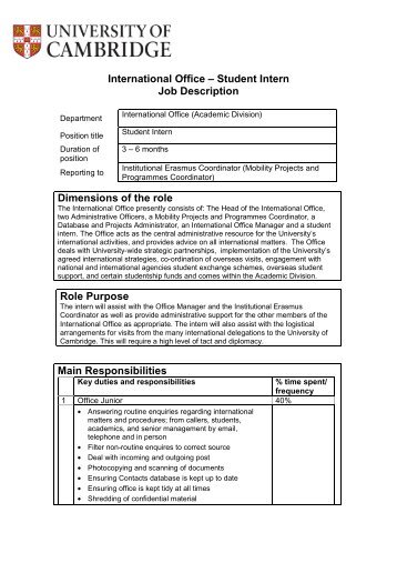 International Office – Student Intern Job Description