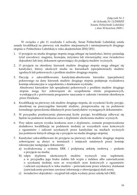 Uchwała Nr 11/2009/III - Politechnika Lubelska