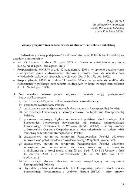 Uchwała Nr 11/2009/III - Politechnika Lubelska