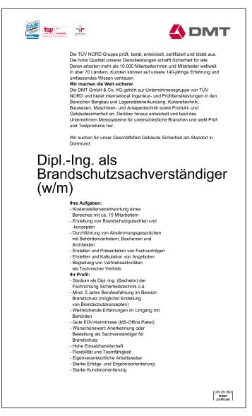 Dipl.-Ing. als Brandschutzsachverständiger (w/m)
