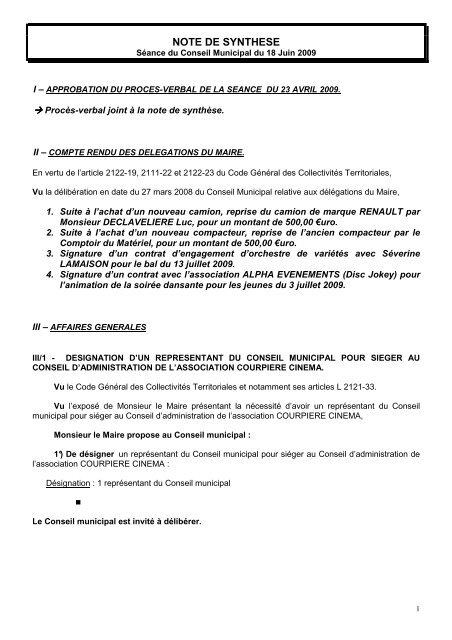 NOTE DE SYNTHESE DU 18 Juin 2009.pdf - Mairie de Courpière