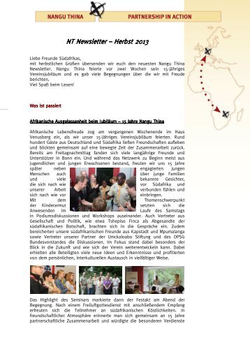 Newsletter Herbst 2013 (pdf) - Nangu Thina e.V.