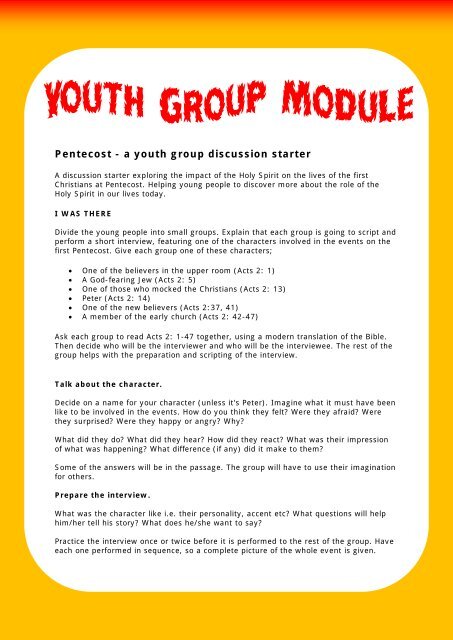 Pentecost A Youth Group Discussion Starter
