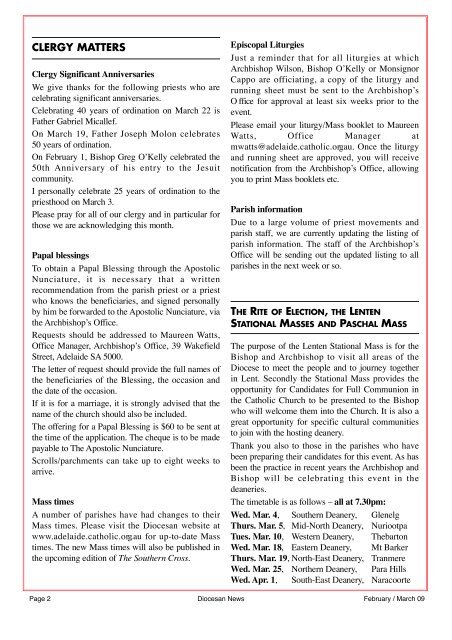 Diocesan News February/March 2009 - the Archdiocese of Adelaide