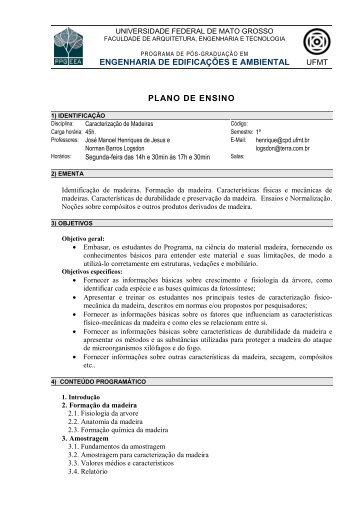 Plano de Ensino - CaracterizaÃ§Ã£o de Madeiras