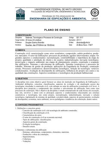 Plano de Ensinoï UNIVERSIDADE FEDERAL DE MATO GROSSO