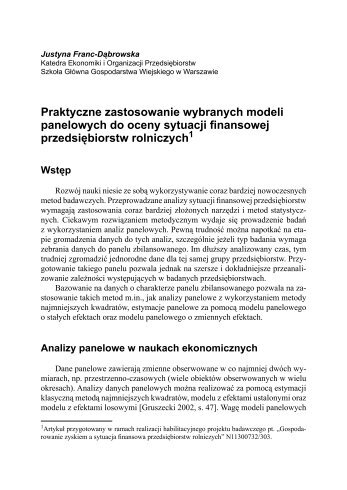 Praktyczne zastosowanie wybranych modeli panelowych do oceny ...