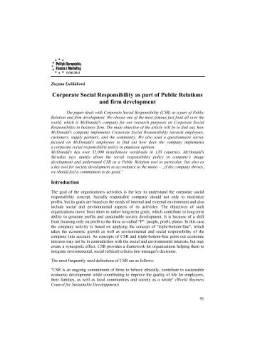 Corporate Social Responsibility as part of Public Relations and firm ...