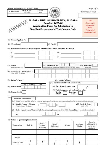 Application Form for Admission to Departmental/Non-Test Courses