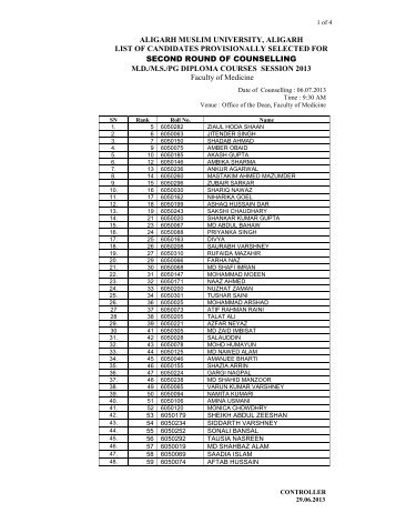 List of Candidates Selected for II Round of Counseling for Admission ...