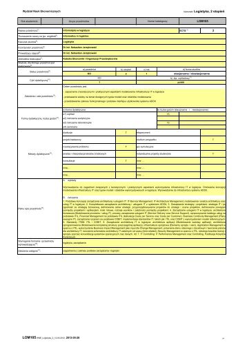 kierunek: Logistyka, 2 stopieÅ - WydziaÅ Nauk Ekonomicznych ...