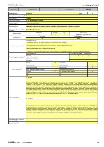kierunek: Logistyka, 1 stopieÅ - WydziaÅ Nauk Ekonomicznych ...