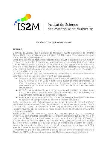 IS2M - RÃ©seau QualitÃ© en Recherche - CNRS