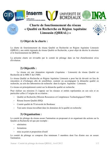 Charte de fonctionnement du rÃ©seau - RÃ©seau QualitÃ© en Recherche