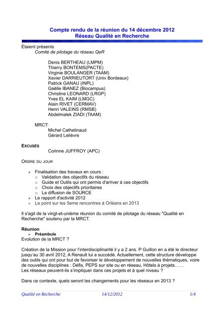 rencontres qualité en recherche