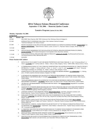 60th TSRC Tentative Program Update 20 July 2006 - Tobacco ...