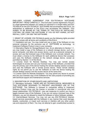 EULA - Page 1 of 5 END-USER LICENSE AGREEMENT FOR ESI ...