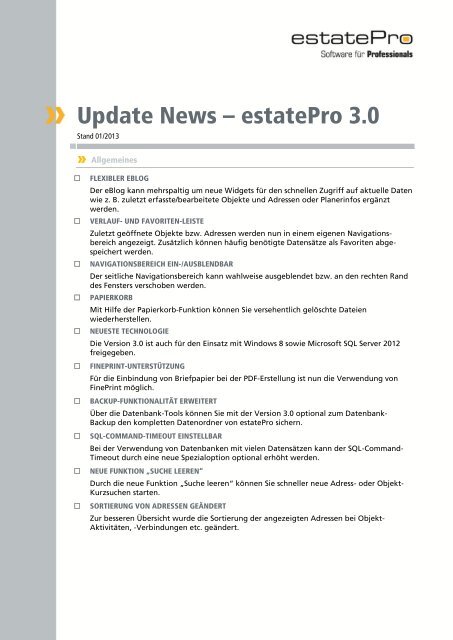 Update News â estatePro - Immowelt