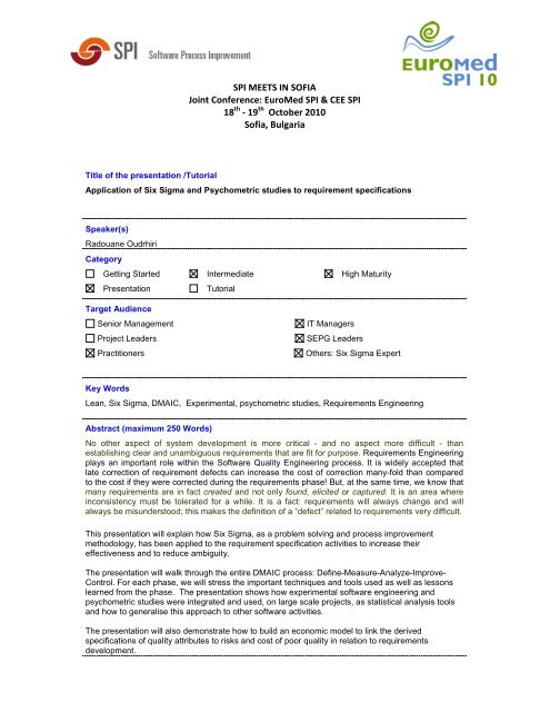 Application of Six Sigma and Psychometric studies to ... - ESI