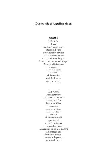 Due poesie di Angelina MacrÃ¬ Giugno L'eclissi - TuttiScrittori.it