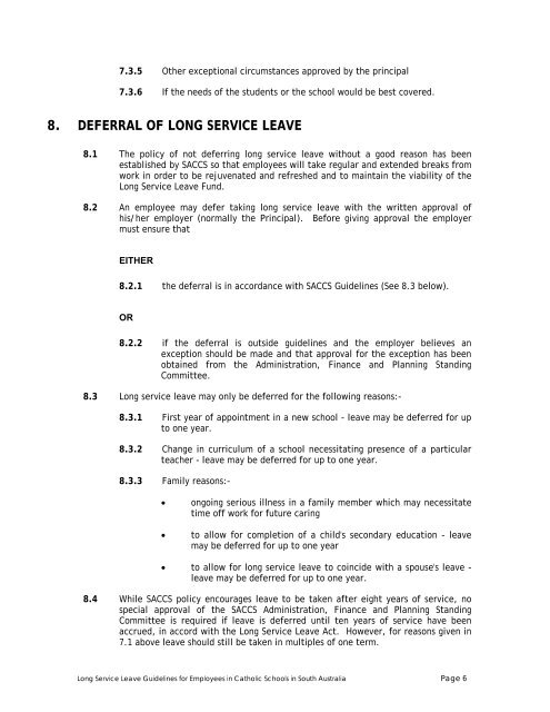 Long Service Leave Guidelines For Employees In Catholic Schools ...