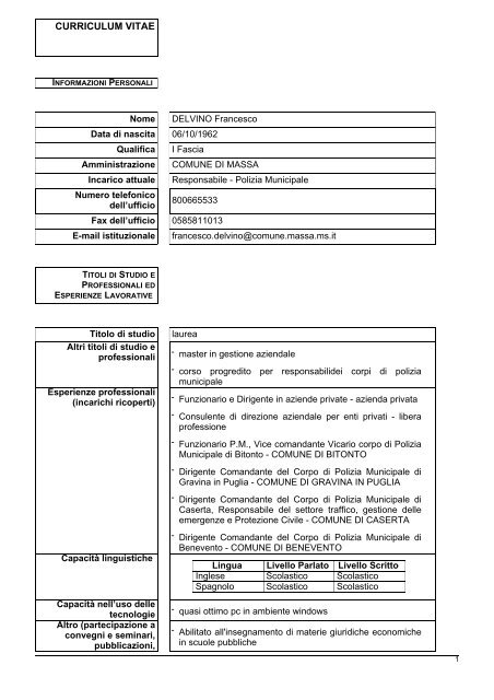 curriculum vitae - Comune di Massa