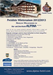 Preisliste Wintersaison 2012/2013 - Hotel Alpina in Bad Hofgastein