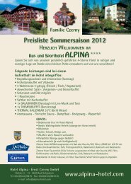 Preisliste Sommersaison 2012 - Hotel Alpina in Bad Hofgastein
