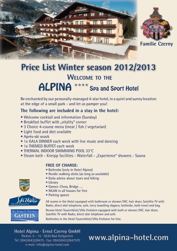 Pricelist-Winter-D12-13 â€“ PDF - Hotel Alpina in Bad Hofgastein