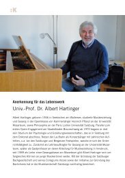 Univ.-Prof. Dr. Albert Hartinger - Kulturfonds der Stadt Salzburg