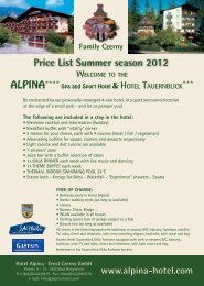 Price List Summer season 2012 - Hotel Alpina in Bad Hofgastein