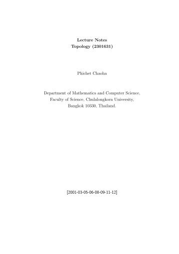 Lecture Notes Topology (2301631) Phichet Chaoha Department of ...