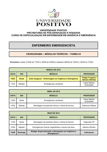 Cronograma - Enfermagem em UrgÃªncia e EmergÃªncia TURMA 03