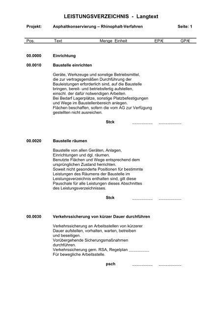 LEISTUNGSVERZEICHNIS - Langtext