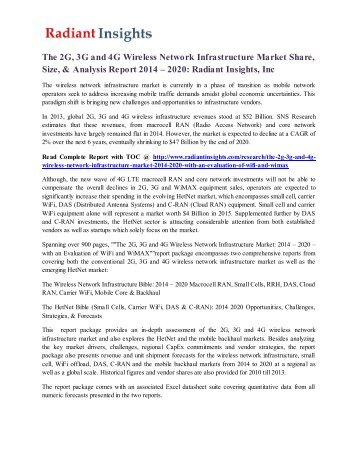 The 2G, 3G and 4G Wireless Network Infrastructure Market Share, Size, & Analysis Report 2014 – 2020 Radiant Insights, Inc