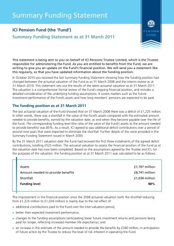 Summary Funding Statement – at 31 March 2011 - ICI Pension Fund