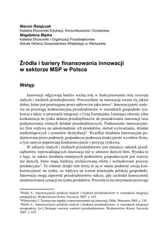 Å¹rÃ³dÅa i bariery finansowania innowacji w sektorze MSP w Polsce