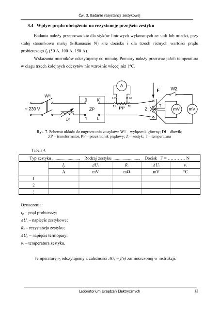 Badanie rezystancji zestykowej - Katedra Urządzeń Elektrycznych i ...