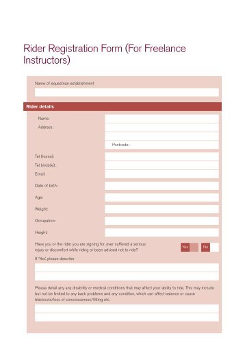 Rider Registration Form (For Freelance Instructors) - SEIB